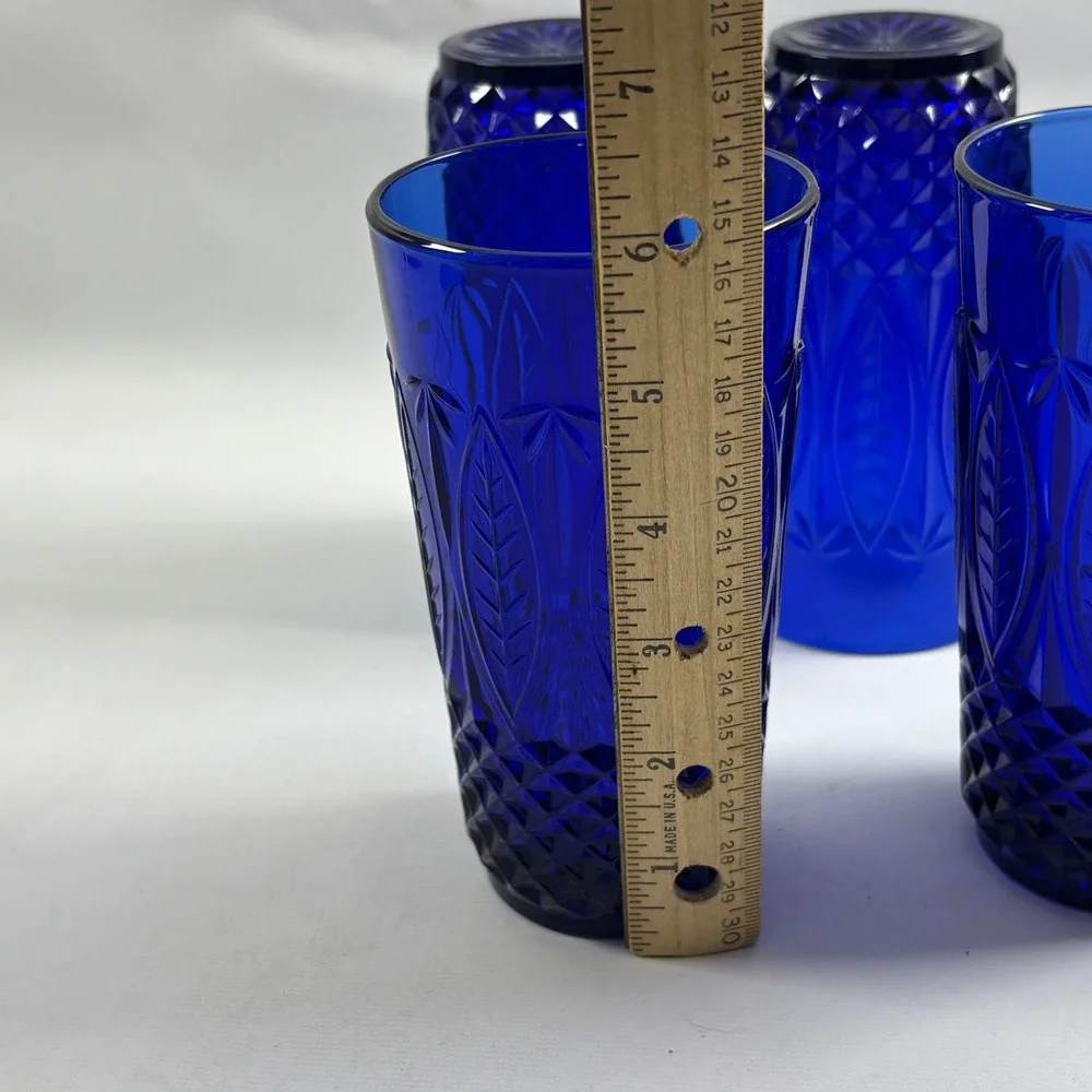 Avon Royal Sapphire Cobalt Blue Tumbler Set of 4 France 14oz Drinking Glass